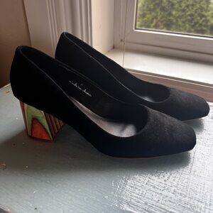 Black Suede Block Heel Pumps